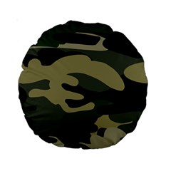 Green Military Camouflage Pattern Standard 15  Premium Round Cushions by fashionpod