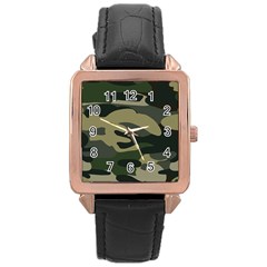 Green Military Camouflage Pattern Rose Gold Leather Watch  by fashionpod