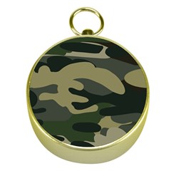 Green Military Camouflage Pattern Gold Compasses by fashionpod