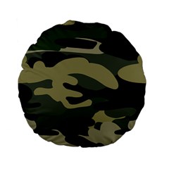 Green Military Camouflage Pattern Standard 15  Premium Flano Round Cushions by fashionpod