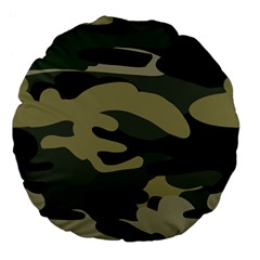 Green Military Camouflage Pattern Large 18  Premium Flano Round Cushions