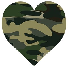 Green Military Camouflage Pattern Wooden Puzzle Heart