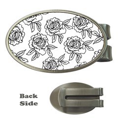 Line Art Black And White Rose Money Clips (oval)  by MintanArt