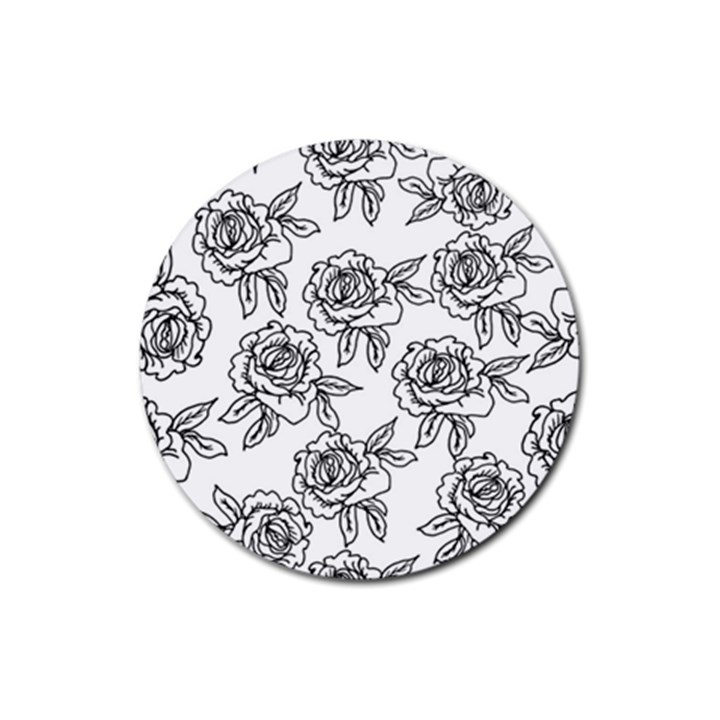 Line Art Black And White Rose Rubber Coaster (Round) 