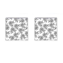 Line Art Black And White Rose Cufflinks (square) by MintanArt