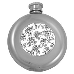 Line Art Black And White Rose Round Hip Flask (5 Oz) by MintanArt