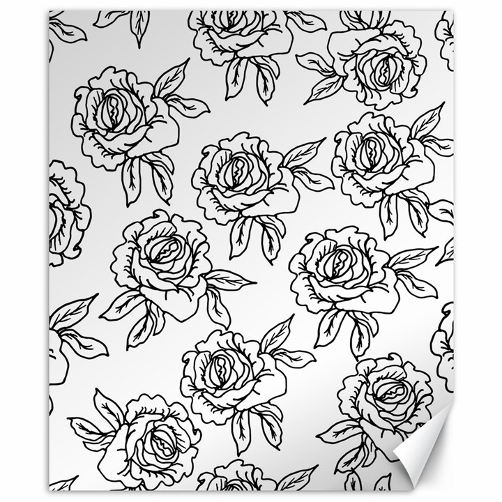 Line Art Black And White Rose Canvas 8  x 10 