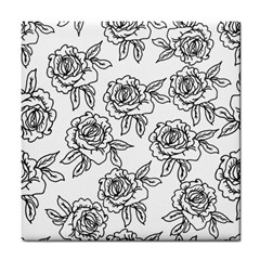 Line Art Black And White Rose Tile Coaster