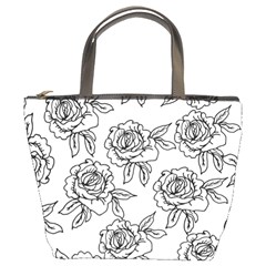 Line Art Black And White Rose Bucket Bag by MintanArt