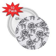 Line Art Black And White Rose 2 25  Buttons (10 Pack)  by MintanArt