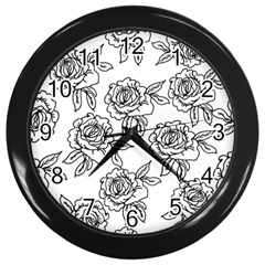 Line Art Black And White Rose Wall Clock (black) by MintanArt