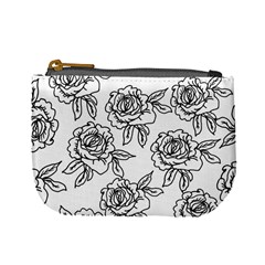 Line Art Black And White Rose Mini Coin Purse by MintanArt