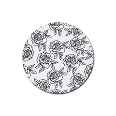 Line Art Black And White Rose Rubber Coaster (round)  by MintanArt