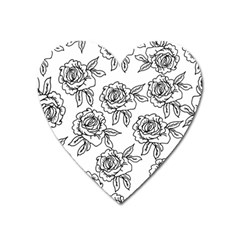 Line Art Black And White Rose Heart Magnet by MintanArt