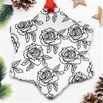 Line Art Black And White Rose Snowflake Ornament (Two Sides) Front