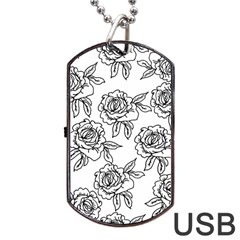 Line Art Black And White Rose Dog Tag Usb Flash (one Side)