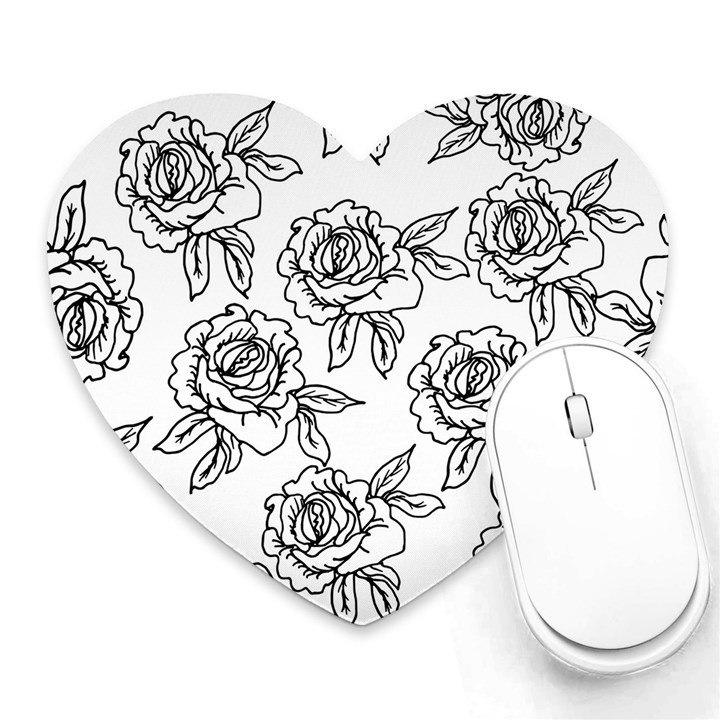 Line Art Black And White Rose Heart Mousepads