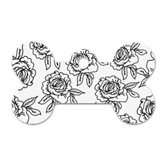 Line Art Black And White Rose Dog Tag Bone (one Side)