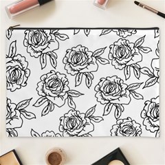 Line Art Black And White Rose Cosmetic Bag (xxxl) by MintanArt