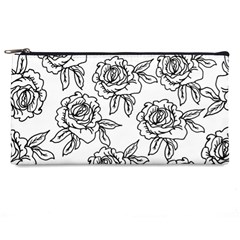 Line Art Black And White Rose Pencil Case by MintanArt