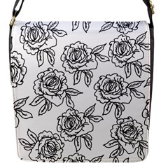 Line Art Black And White Rose Flap Closure Messenger Bag (s) by MintanArt