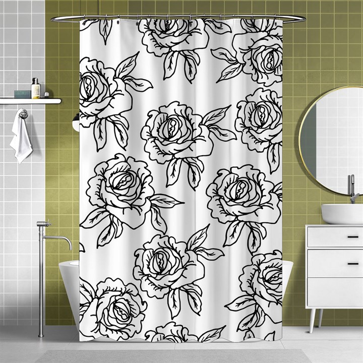 Line Art Black And White Rose Shower Curtain 48  x 72  (Small) 