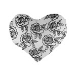 Line Art Black And White Rose Standard 16  Premium Heart Shape Cushions Back