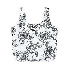 Line Art Black And White Rose Full Print Recycle Bag (m) by MintanArt