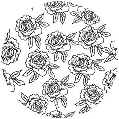 Line Art Black And White Rose Wooden Puzzle Round by MintanArt