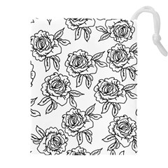 Line Art Black And White Rose Drawstring Pouch (4xl) by MintanArt