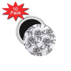 Line Art Black And White Rose 1 75  Magnets (10 Pack) 