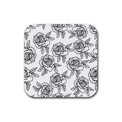 Line Art Black And White Rose Rubber Coaster (square) 