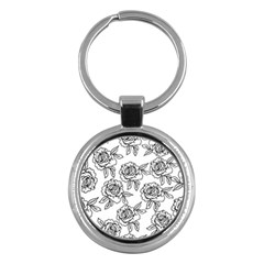 Line Art Black And White Rose Key Chain (round)