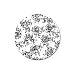 Line Art Black And White Rose Magnet 3  (round)