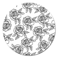 Line Art Black And White Rose Magnet 5  (round) by MintanArt