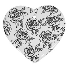 Line Art Black And White Rose Heart Ornament (two Sides)