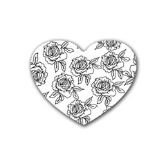 Line Art Black And White Rose Rubber Coaster (heart) 