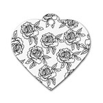 Line Art Black And White Rose Dog Tag Heart (One Side) Front