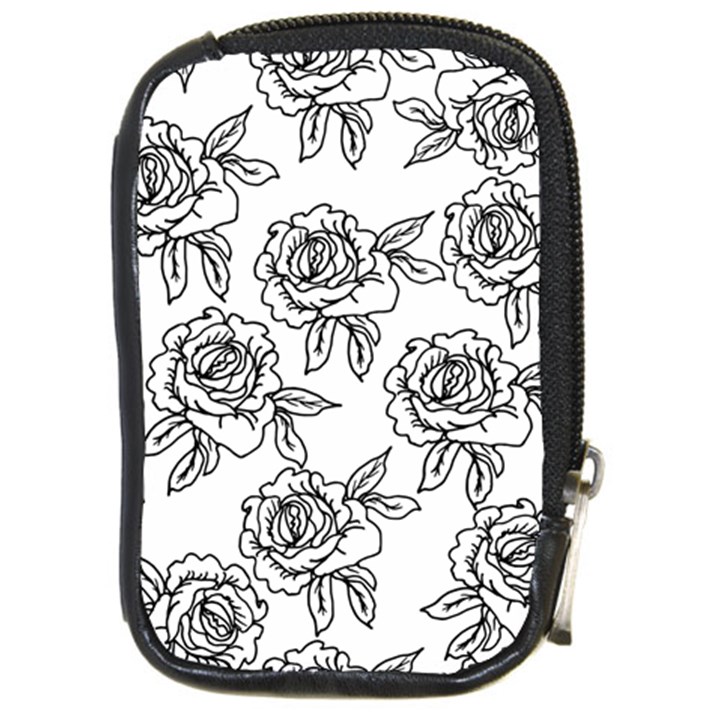 Line Art Black And White Rose Compact Camera Leather Case