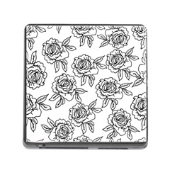 Line Art Black And White Rose Memory Card Reader (square 5 Slot)