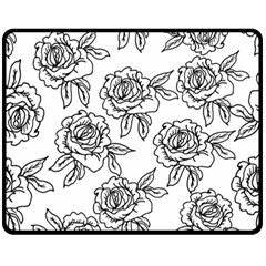 Line Art Black And White Rose Fleece Blanket (medium)  by MintanArt