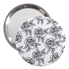 Line Art Black And White Rose 3  Handbag Mirrors