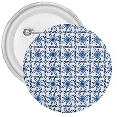 Blue Floral Pattern 3  Buttons