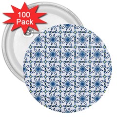 Blue Floral Pattern 3  Buttons (100 Pack)  by MintanArt