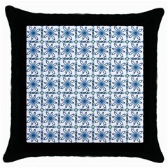 Blue Floral Pattern Throw Pillow Case (black) by MintanArt