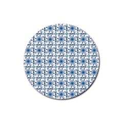 Blue Floral Pattern Rubber Coaster (round) 