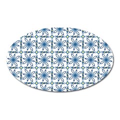 Blue Floral Pattern Oval Magnet