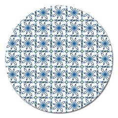 Blue Floral Pattern Magnet 5  (round)