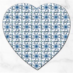 Blue Floral Pattern Jigsaw Puzzle (heart) by MintanArt