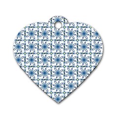 Blue Floral Pattern Dog Tag Heart (two Sides)